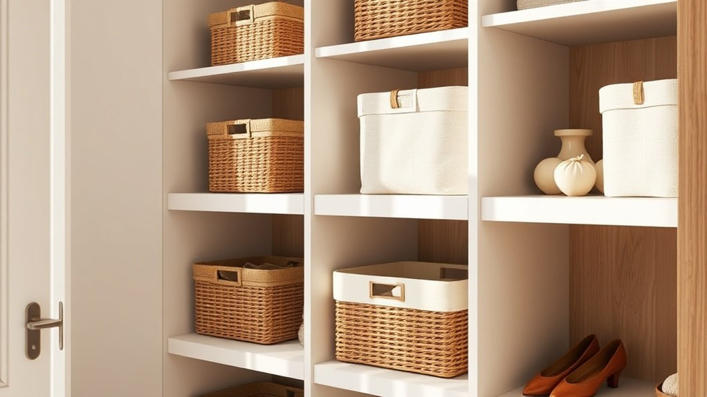 closet organization with baskets