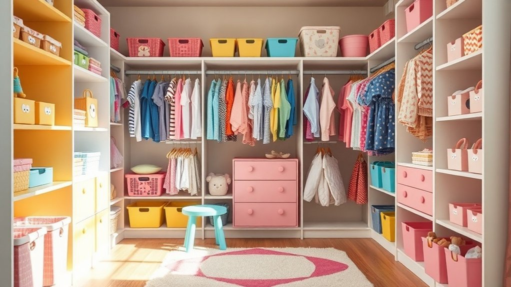colorful organized kids closets