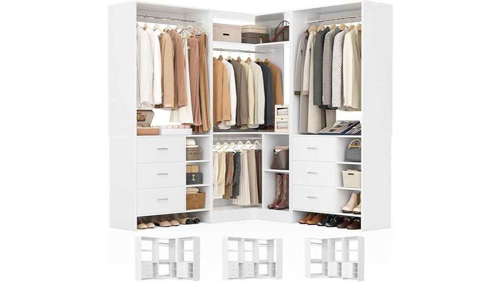 l shaped closet with drawers