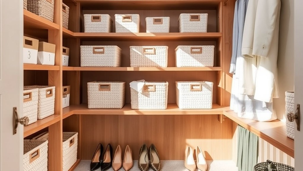 organized closet with bins