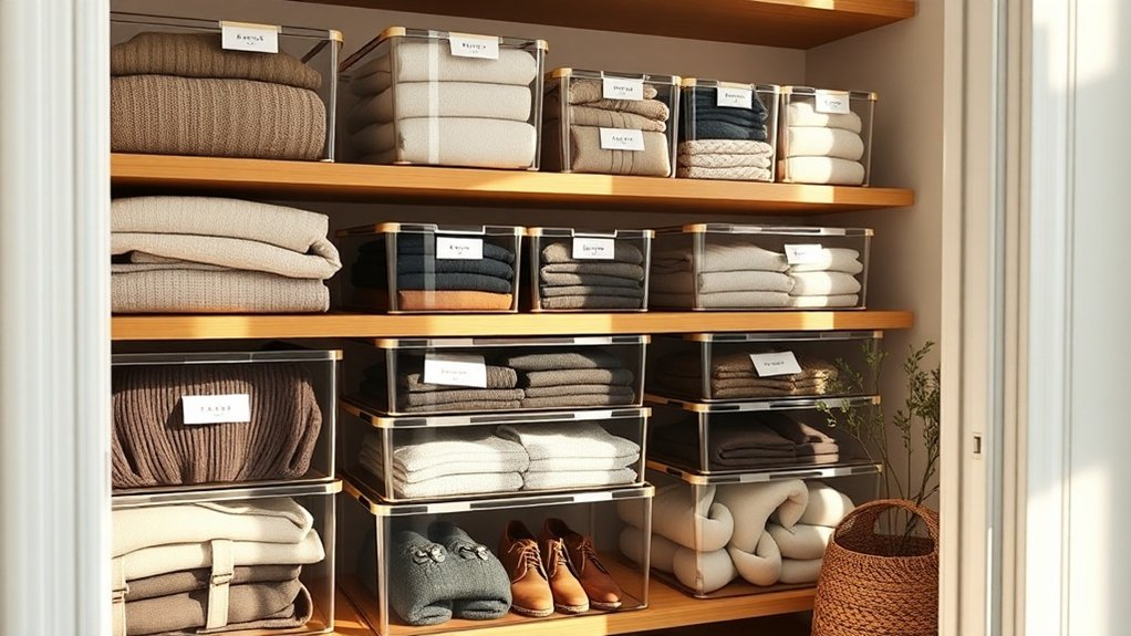 organized closet with bins