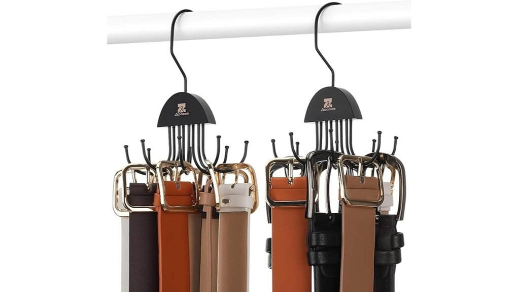 rotatable belt organizer hooks