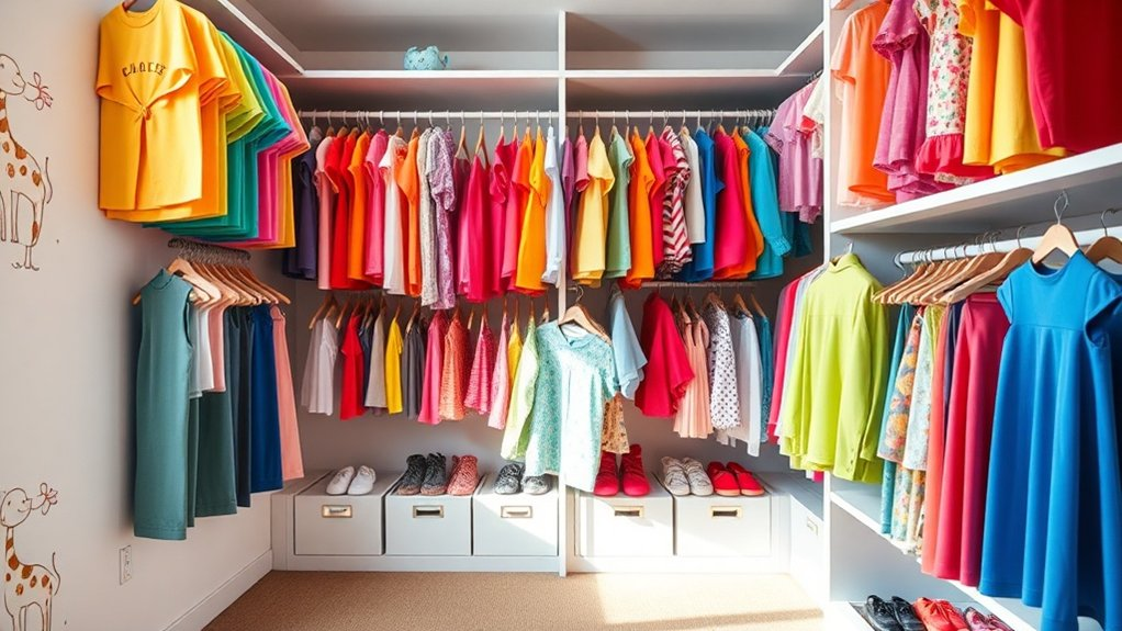 color coded kids closet organization