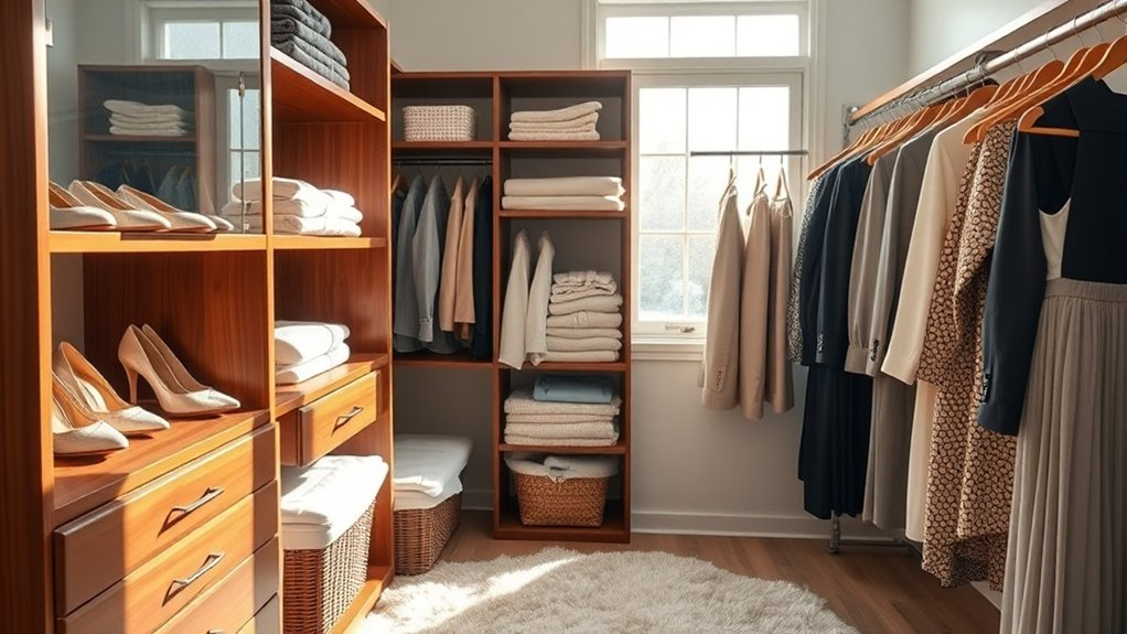 organize walk in closet zones